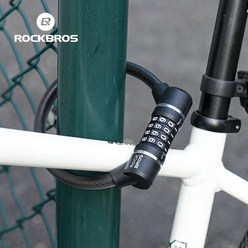 ROCKBROS Portable Bicycle Lock Ultra-Light Steel Cable Bike Lock 4-Digit Password PVC Waterproof  Steel Password Lock MTB Road