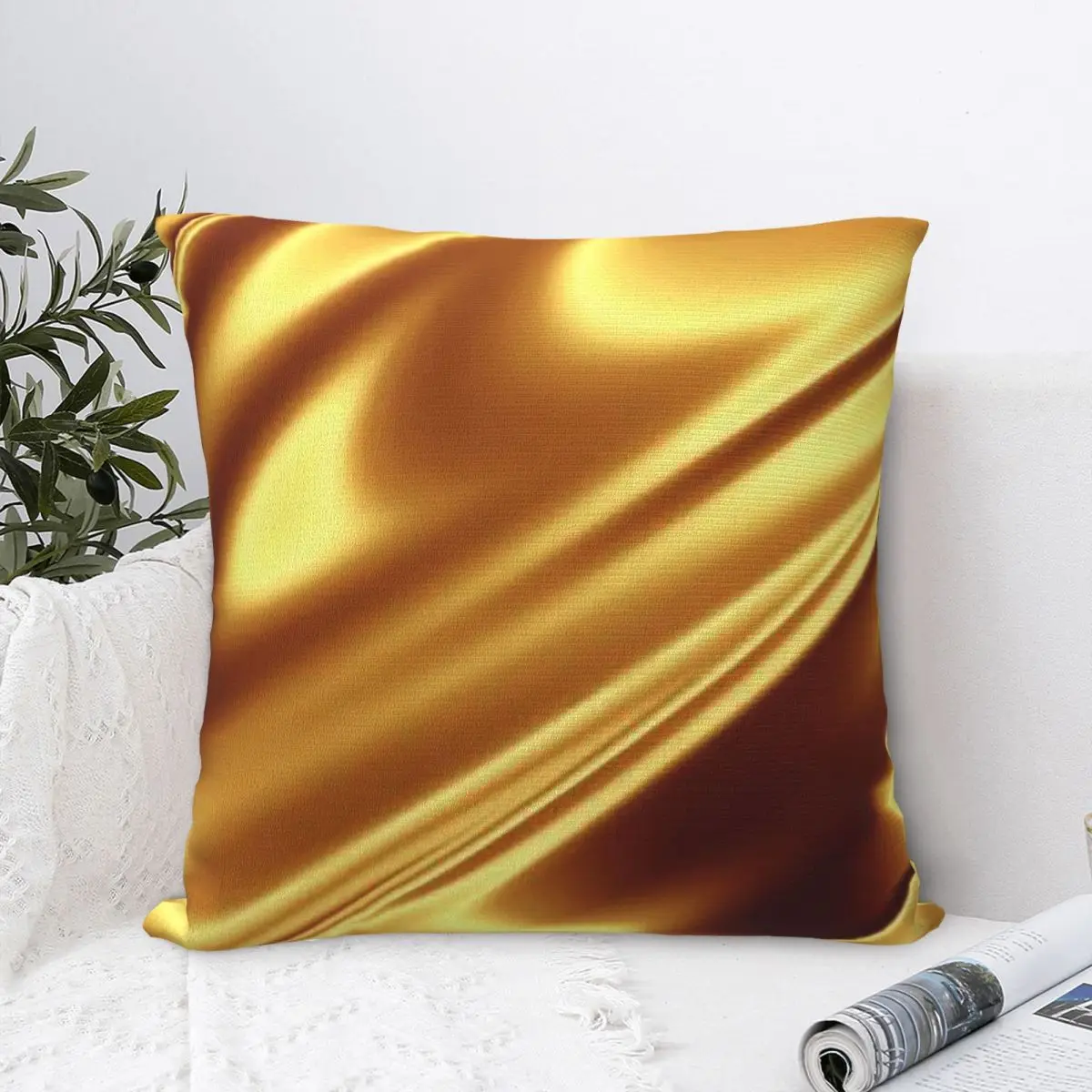 

Golden Fabric Geometric Wave Pattern Pillowcase Cushion Comfort Throw Pillow Sofa Cushions Used for Home Bedroom Living Room