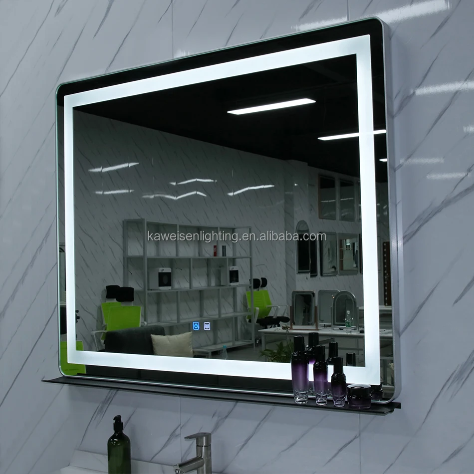 Aluminum Framed LED Bathroom Mirror IP44 Wall Mounted Smart Touch Sensor Illuminated Bath Vanity Mirror