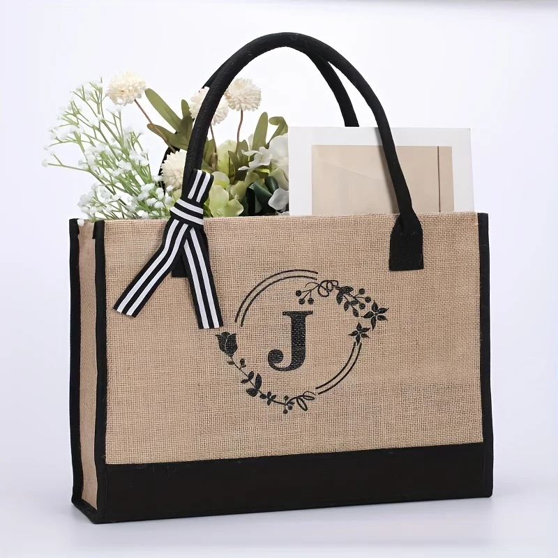 

Large capacity linen men's tote bag daily writing multi-functional tote bag fashionable letter print tote lunch bag