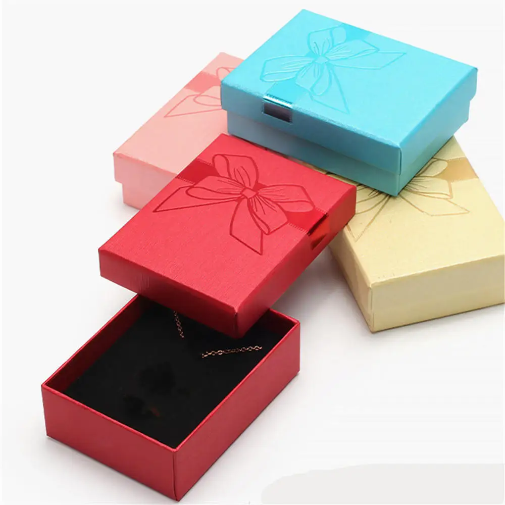 1PC Cardboard Bow Jewelry Box Ring Necklace Bracelets Earrings Display Storage Case Valentine's Day Gift Packaging Box Wholesale