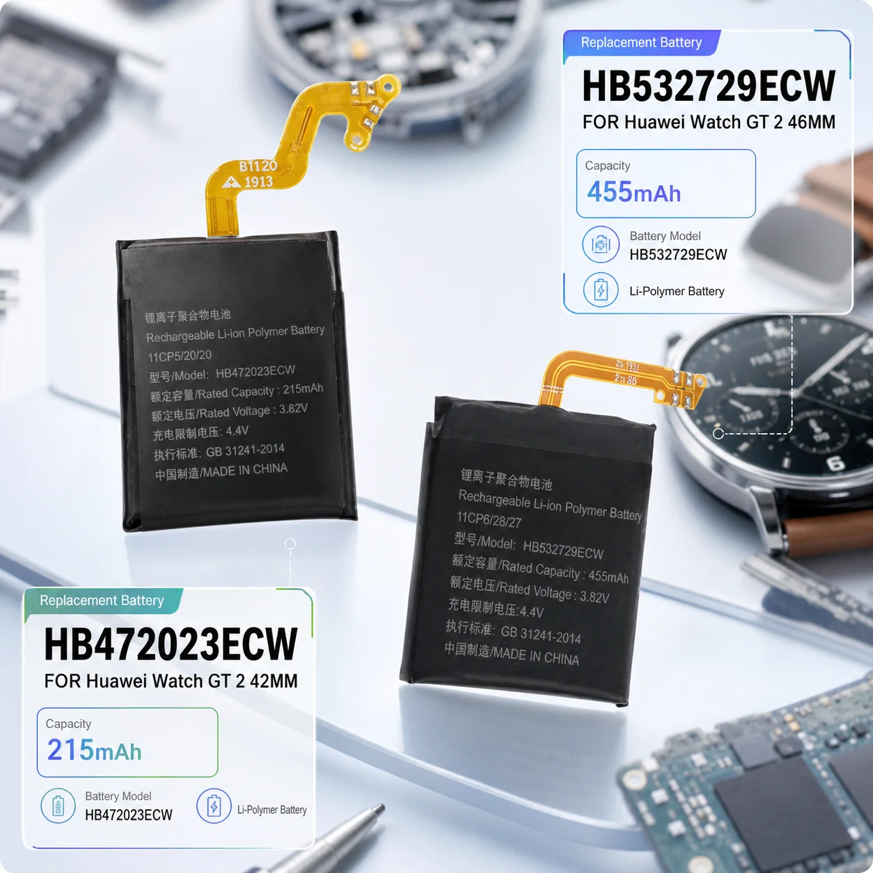 Smart Watch Replacement Battery HB532729ECW For Huawei Watch GT 2 Pro 46mm GT2 42mm WATCH 2 HB472023ECW + Tool