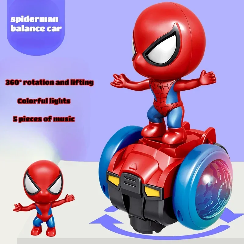 Animation Hero Spider-Man Toy Car Self-rotating U-turn Electric Go-Kart Spider-Man Music Electric Balance Car Gift for Children