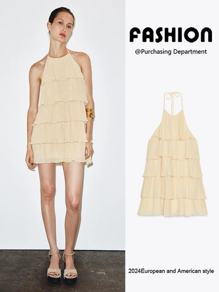 

Новое летнее женское вечернее платье с воротником-стойкой, многослойное, декоративное, с завышенной талией, короткое, для торжественных мероприятий