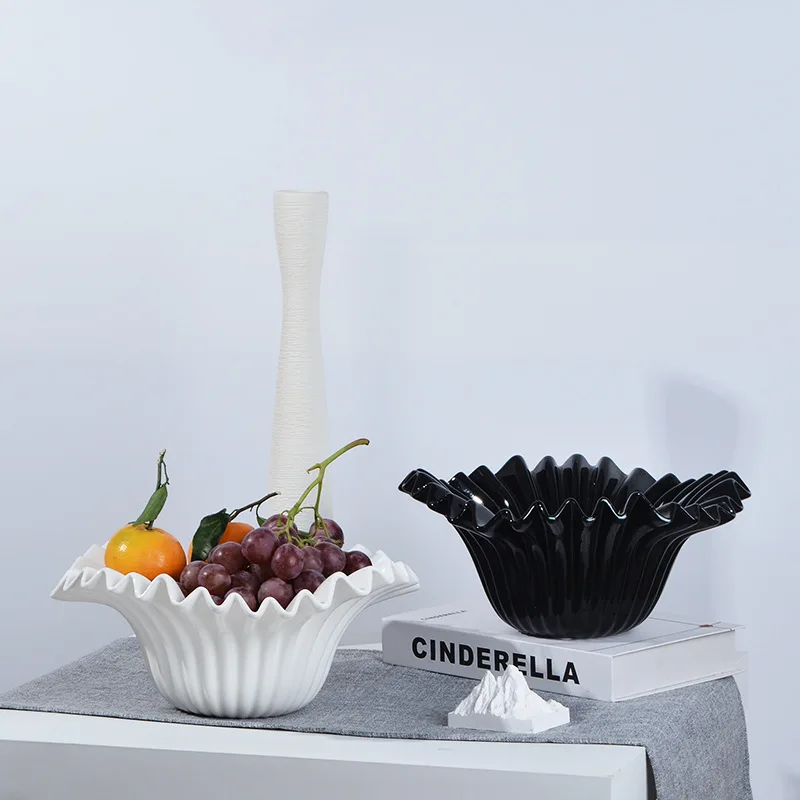 

Ceramic Fruit Basin Living Room Fruit Basket Household Living Room Dining Table Setting Plate Large-capacity Snack Storage Tray