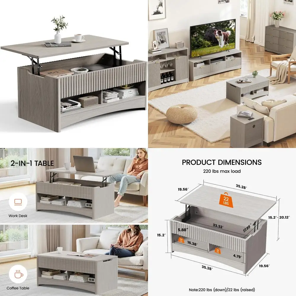 Modern Storage Coffee Table with Lift Top, Rectangle Living Room Center Table, Hidden Compartment Furniture