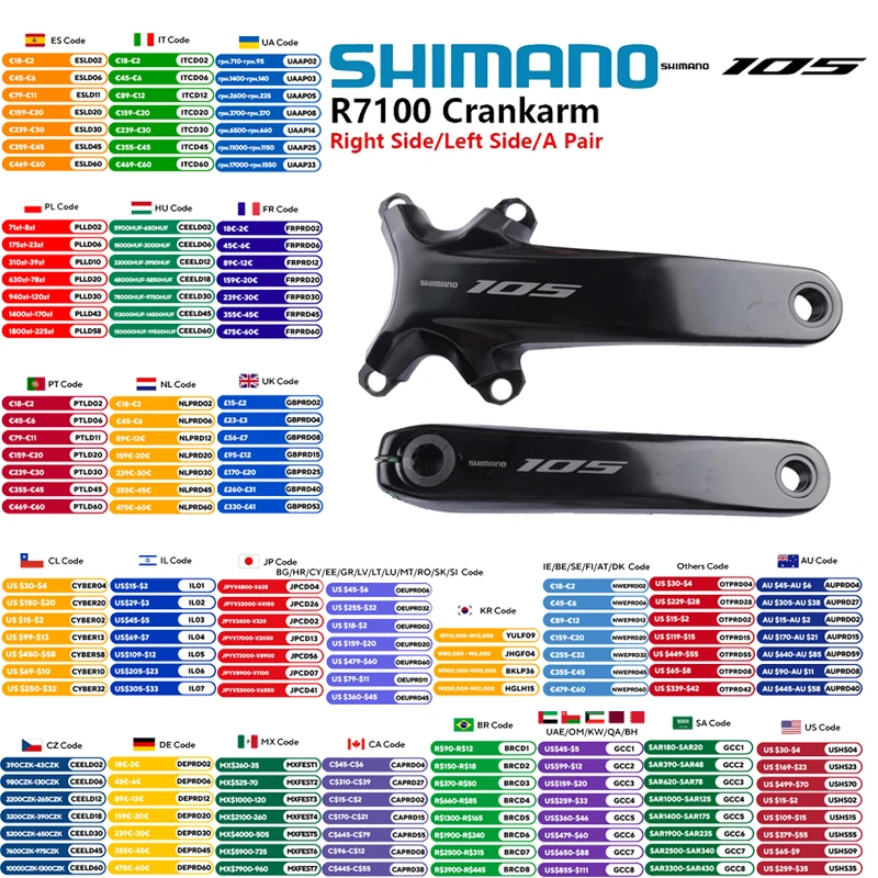 Shimano 105 R7100 Di2 Series Crankset R7100 Crankarm 2x12s Lewa Prawa Strona/Para 165mm 170mm 172.5mm 175mm Oryginalny Shimano
