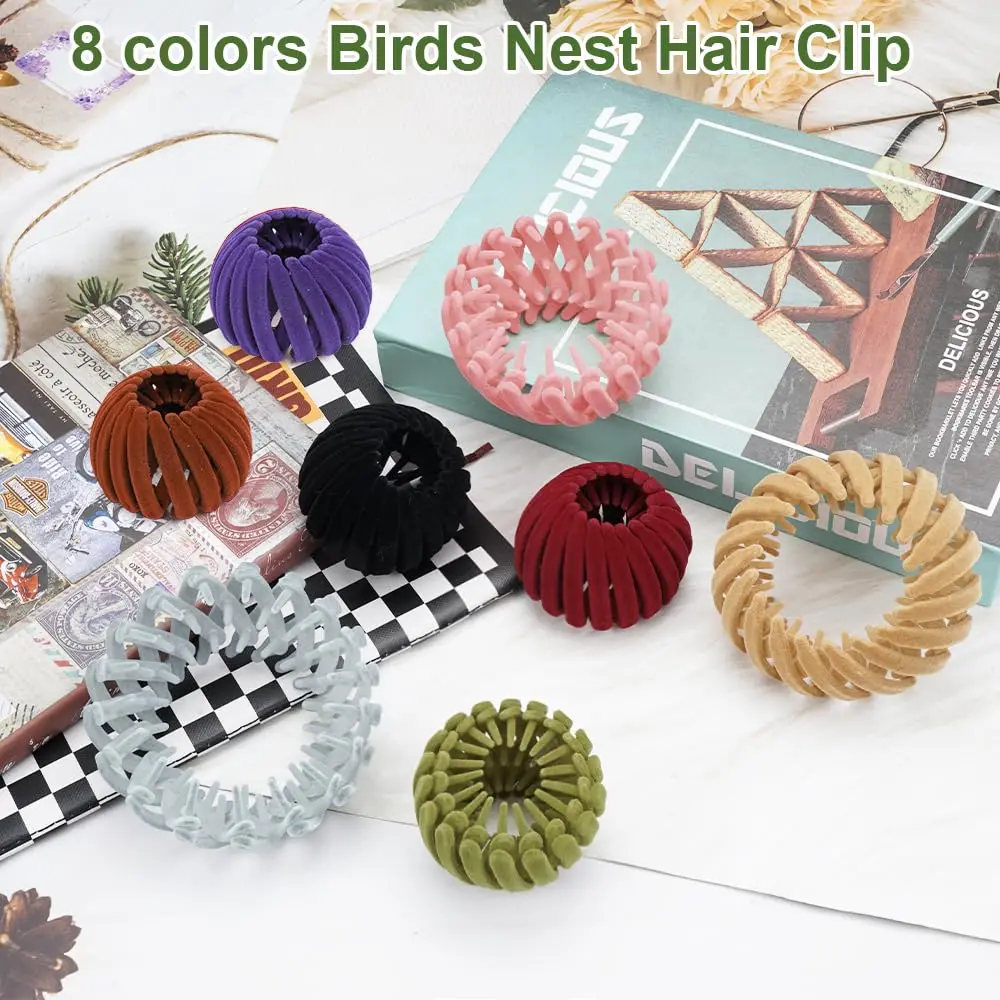 4 Stück Vogelnest-Pferdeschwanz-Clip für Damen, Haarschmuck, Haar-Accessoires, einziehbarer Samt-Dutt für Pferdeschwänze, Brötchen und Haarkarten – Detail 5