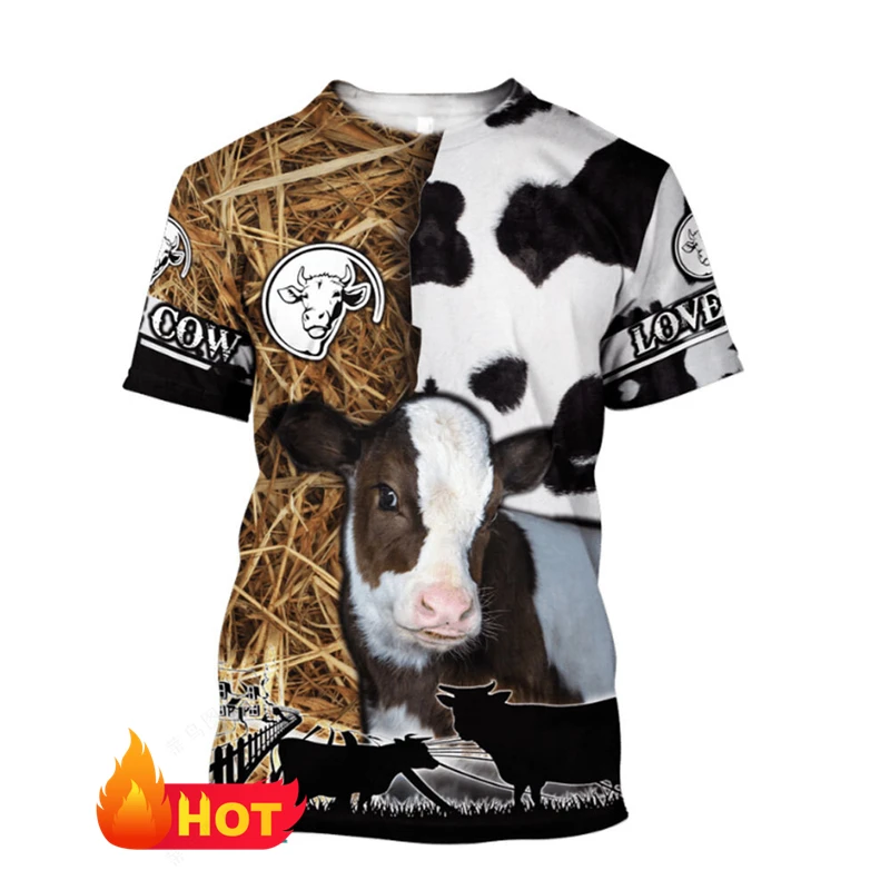 New 3D Print Animal Cow Graphic T-Shirts For Men Women  Summer Farm Animal Short Sleeve Tops Crew Neck Kids Funny Cow Tee Shirts