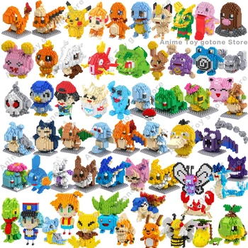 61 Stil Blöcke Kleine Cartoon Mini Baustein Pikachu Charizard Eevee Mewtwo Anime Montieren Action Pokemon Modell Puppen Spielzeug