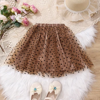 2024 New Girls Heart Skirts Printed High Waist Mesh Vintage Style Simple Long Skirts Children Casual Skirt