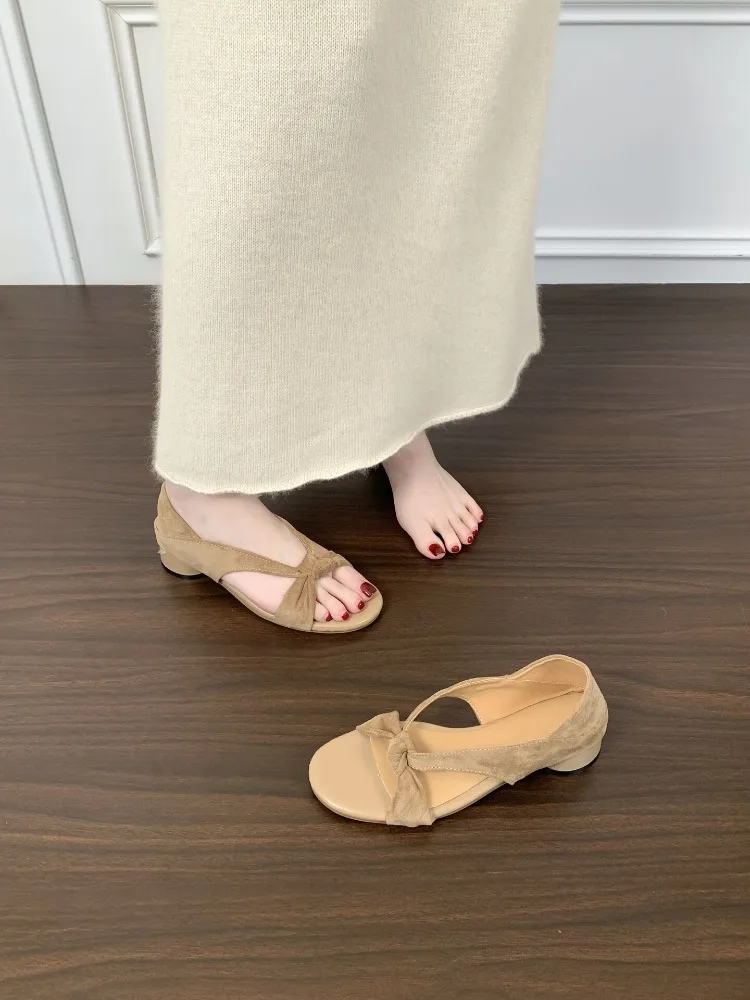 Butterfly-knot Women Gladiator Sandals Concise Slip On Low Heel Shoes Summer Comfort Daily Walking Dress Sandals_vogvips.com