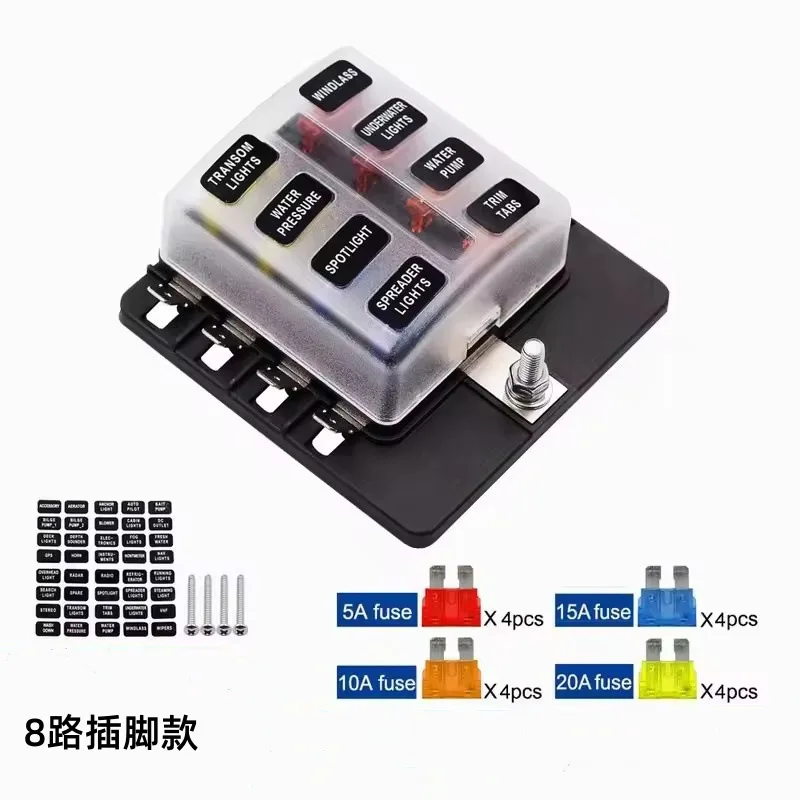 

8-контактный блок предохранителей со светодиодным индикатором — блок предохранителей с лезвием 1 в 8 выхода для автоматической морской модификации