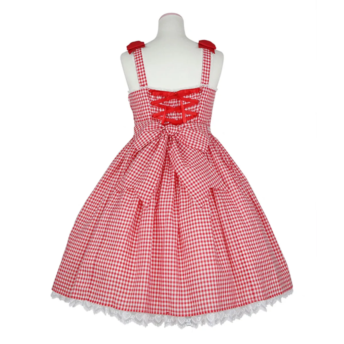 Tailor-made peach heart bow lace plaid dress