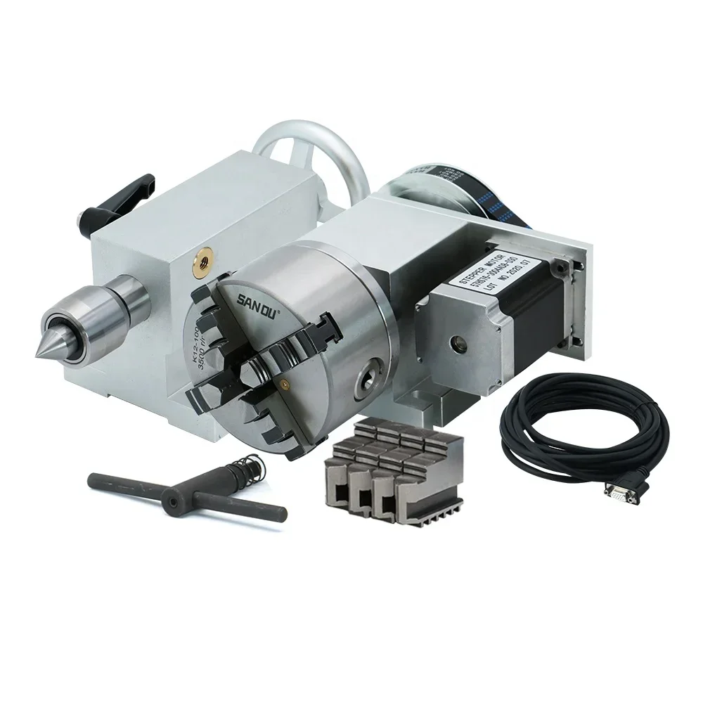 New Precision 0.05mm 6:1 Lathe K12 100mm 4 Jaw Chuck 4th Axis With Nema 23 Stepper Motor Rotary Table Dviding Head Lathe CNC