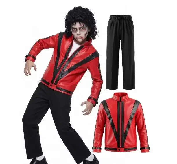 Michael Red Leather Jacket Pant Set Jackson Halloween Scary Night 80s Vintage Pop Singer Thriller Party Performance Costume - view 4