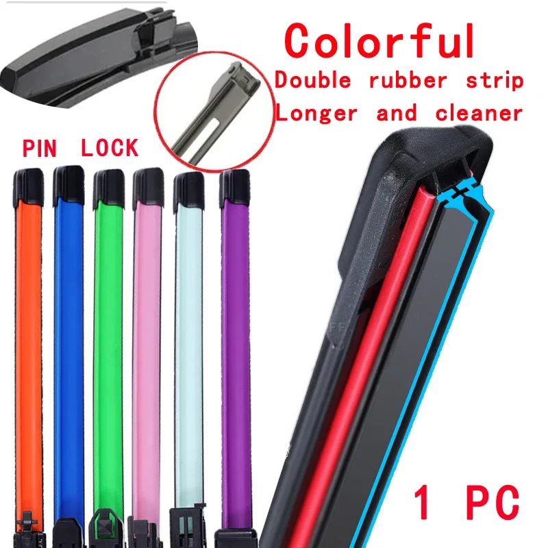 

Colorful PIN LOCK Car Windshield Wiper blades Universal Soft Double layer Rubber Frameless Bracketless 16" 19" 20" 22" 24"26"30"