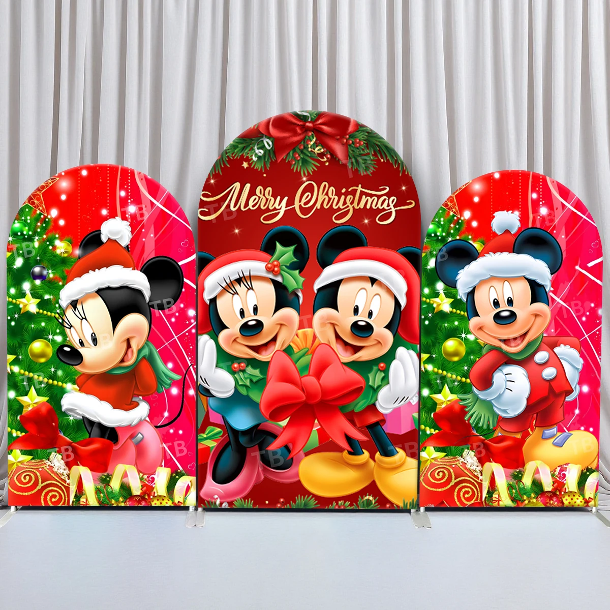 

TB Mickey Mouse Christmas Arch Backdrop Cover Festive Red Party Decor Custom Baby Shower Photography Background Elastic Fabric