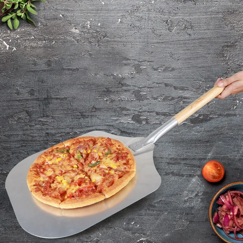 Square Pizza Peel Aluminum Pizza Pusher with Wooden Handle Bread Pusher the Pizza Base - Pizza Lifter Bread Pusher