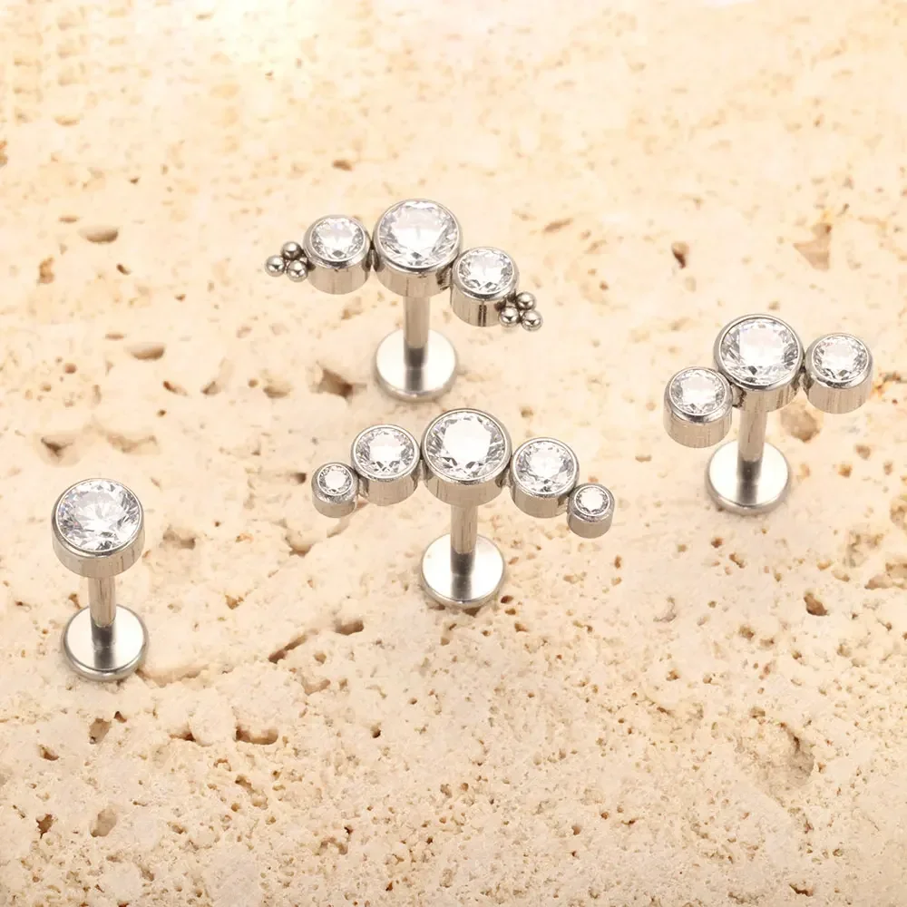 ASTM F136 Titanium punk Piercing Internal Thread Lip Cartilage 5A Zircon Labret Helix Tragus Body Piercing Jewelry wholesale
