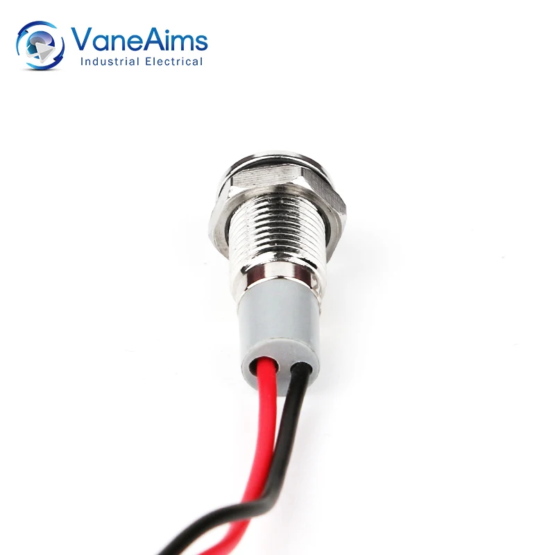 VaneAims 8mm Metal Signal Lamp Waterproof IP67 Light LED Indicator with Wire 3V 6V 12V 24V 220V Red Green Yellow White Blue