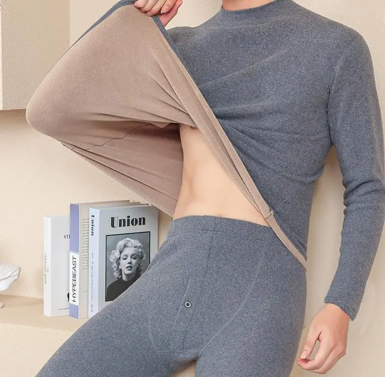 New Winter Thermal Underwear Men Mock-neck First Layer 2 Pieces Under Panties and Undershirts Keep Warm Clothing Elastic XL-3XL