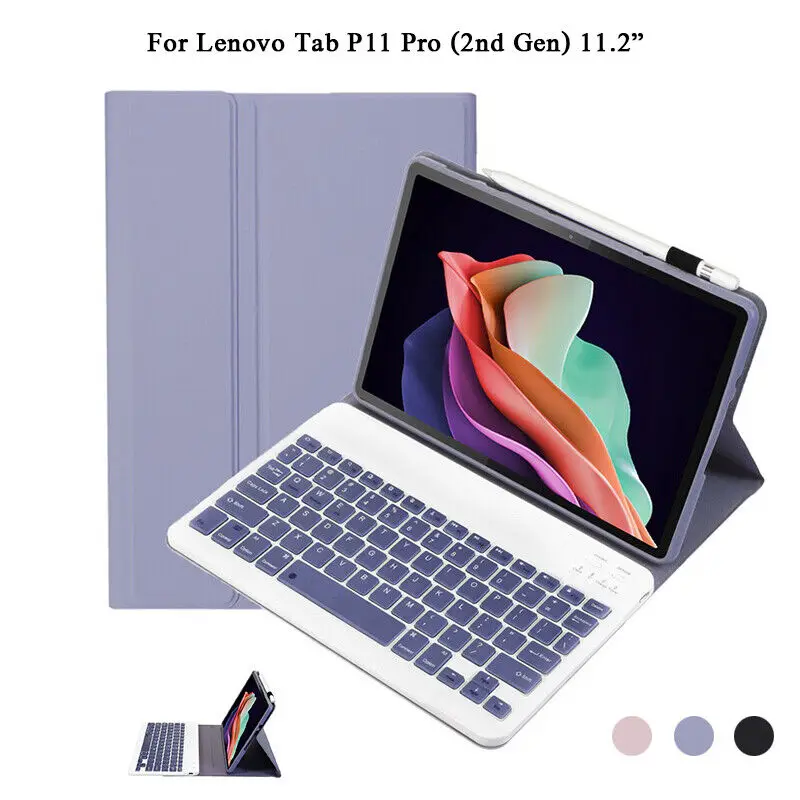 

For Lenovo Tab P11 Pro Gen 2 11.2 inch Tablet With Wireless Bluetooth Keyboard Case Colorful Smart Detachable Leather Case Cover