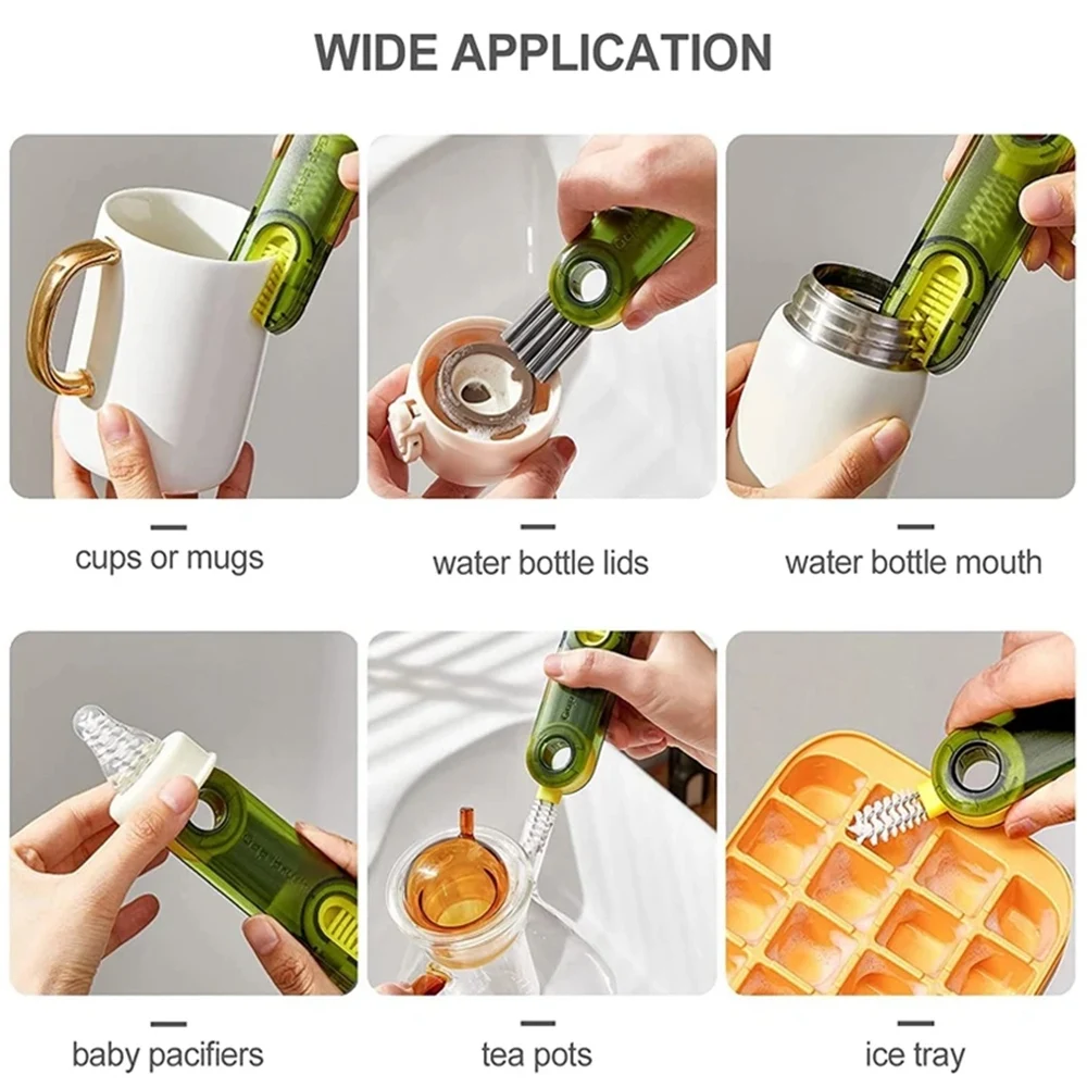 Multifunctional Cup Cleaning Brush 3 in 1 Cup Mouth Scrubber Rotatable Kitchen Cleaning Brush Bottle Gap Cleaner Accessories