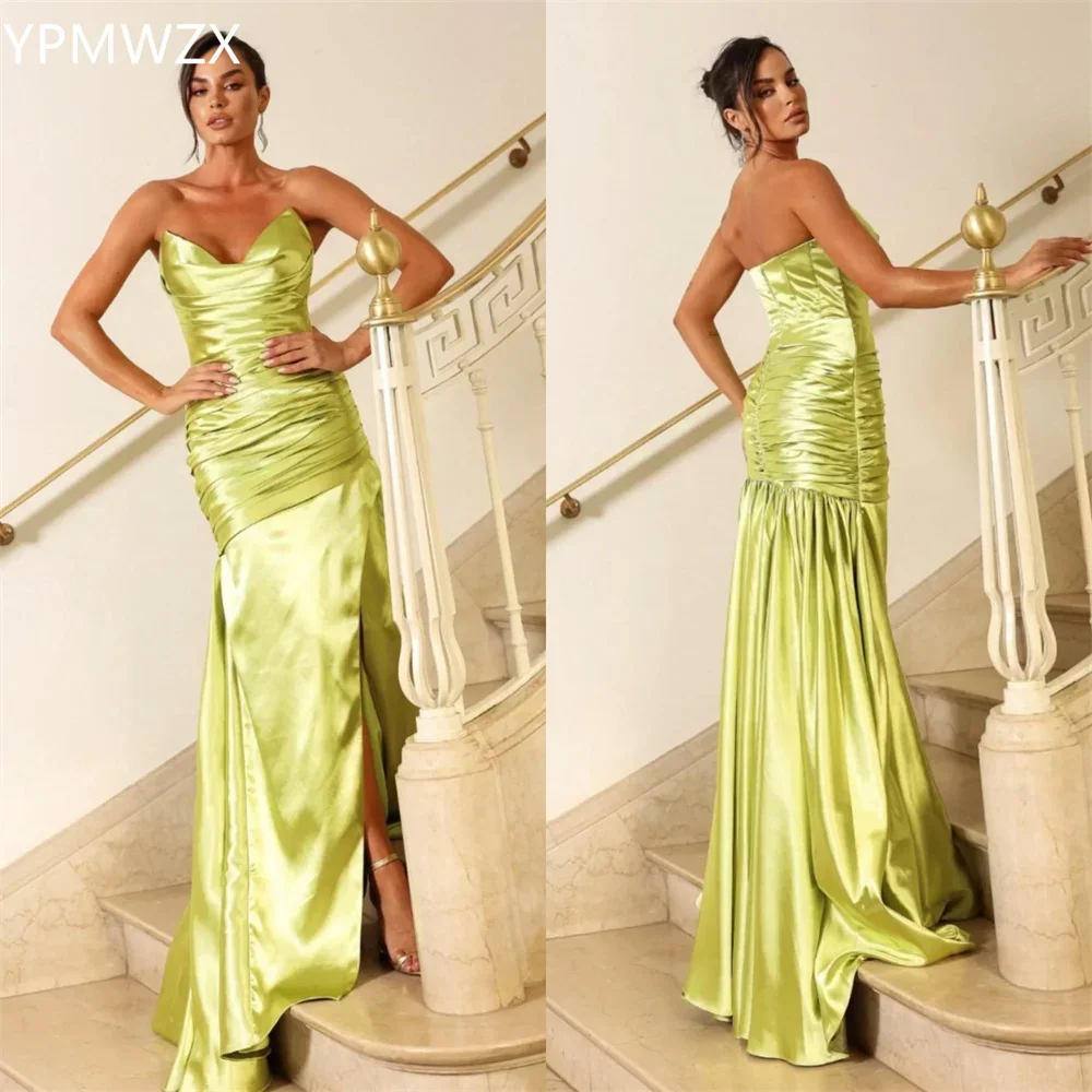 

Customized Evening Dress Formal Women Party Occasion YPMWZX Strapless A-line Floor Length Skirts Shirred Drap