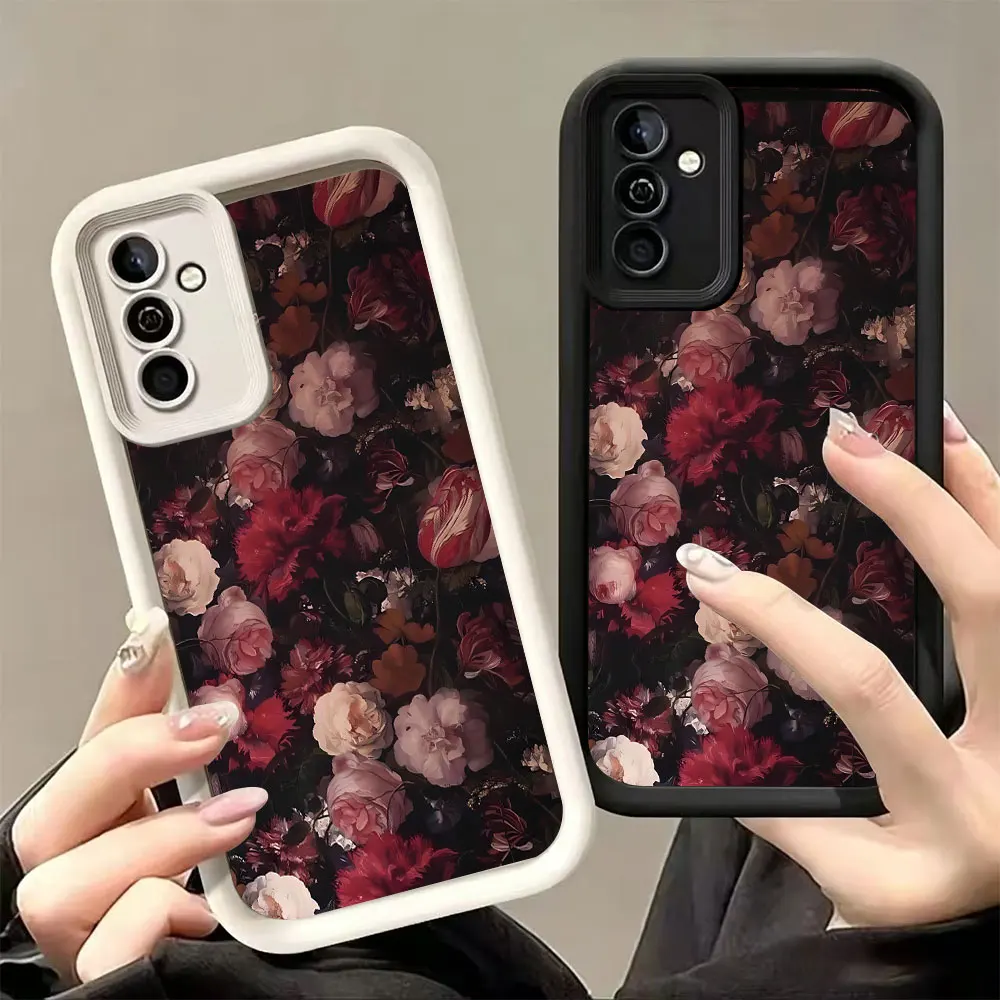 Wine Red Rose Pattern Phone Case For Samsung Galaxy A73 A72 A71 A56 A55 A54 A53 A52 A52s A50 A50s 5G 4G Silicon Anti-Drop Cover