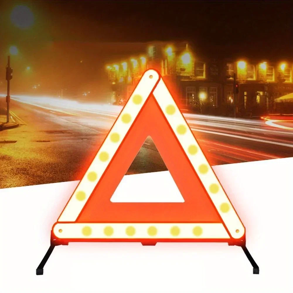 Car Emergency Breakdown Warning Triangle Red Reflective Road Safety Hazard Car Tripod Portable Foldable Stop Sign Reflector