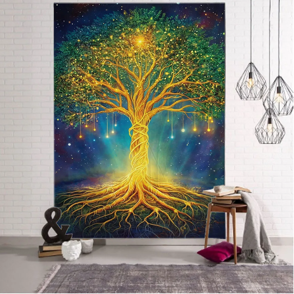 Tree of Life tapestry psychedelic bohemian hippie wall hanging, wallpaper, bedroom dormitory aesthetic art decoration mural