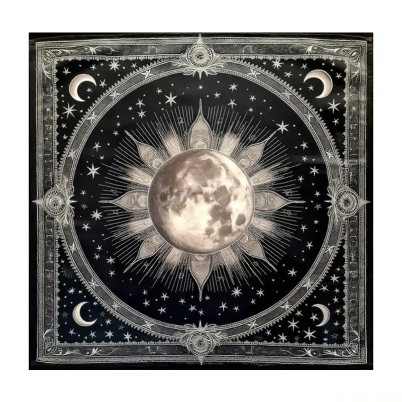 M5TC Moon Planet Astrology Tablecloth Altars Cloth Square Divinations Card Table Cloth Witchcrafts Deck Cloth Enduring