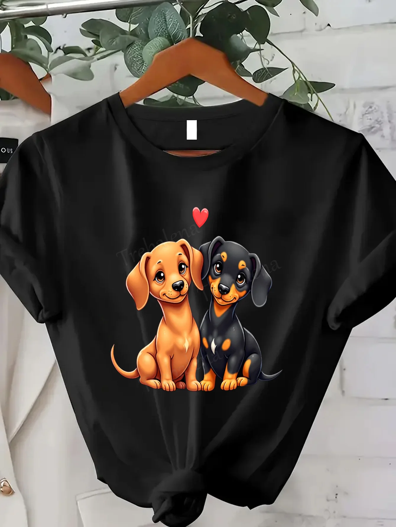 

Women T-shirt Cute Dog Couple Love Heart Print Women's T-Shirt