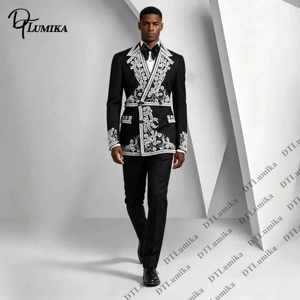 Tailored Ornate Embellished Men Formal 2‑Piece Suit, Baroque‑inspired Attire Gala Ball Themed Photoshoot Luxury Banquet Events
