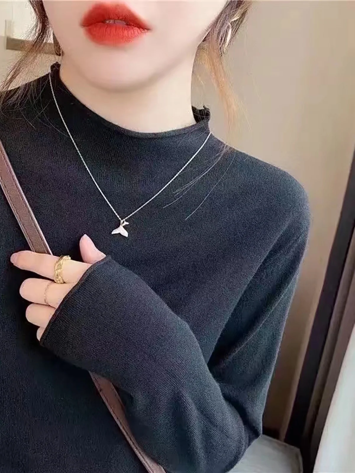 Veelzijdige kleur gebreide kleding f hoge kraag damesbasis irt herfst winter nieuwe sle warme innerlijke match rechte buis sle