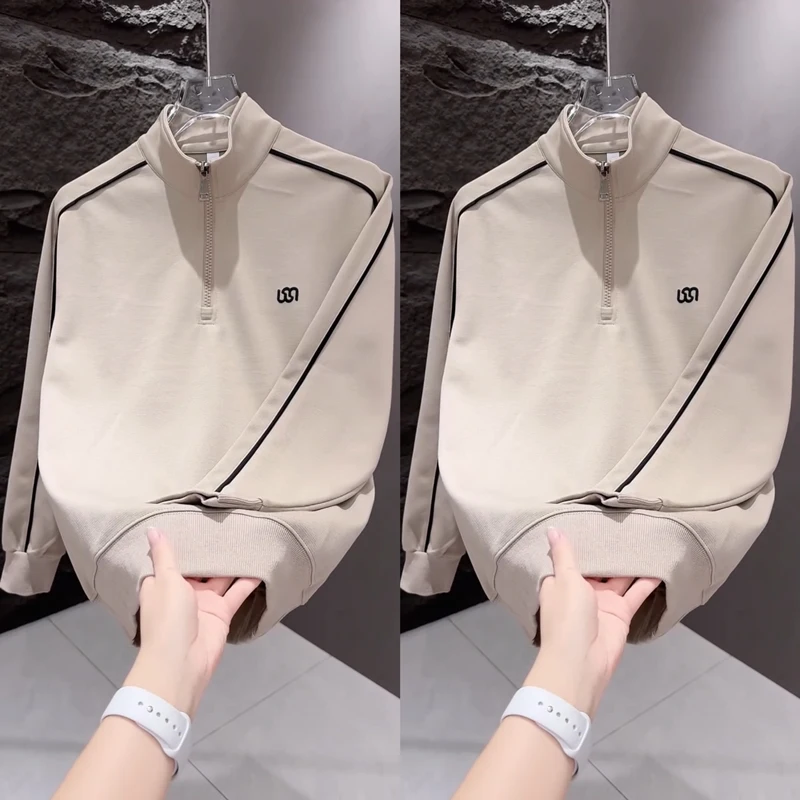 

Модная трендовая толстовка с молнией и длинными рукавами, повседневная мужская толстовка в корейском стиле, свободного кроя, с круглым вырезом, осень 2024