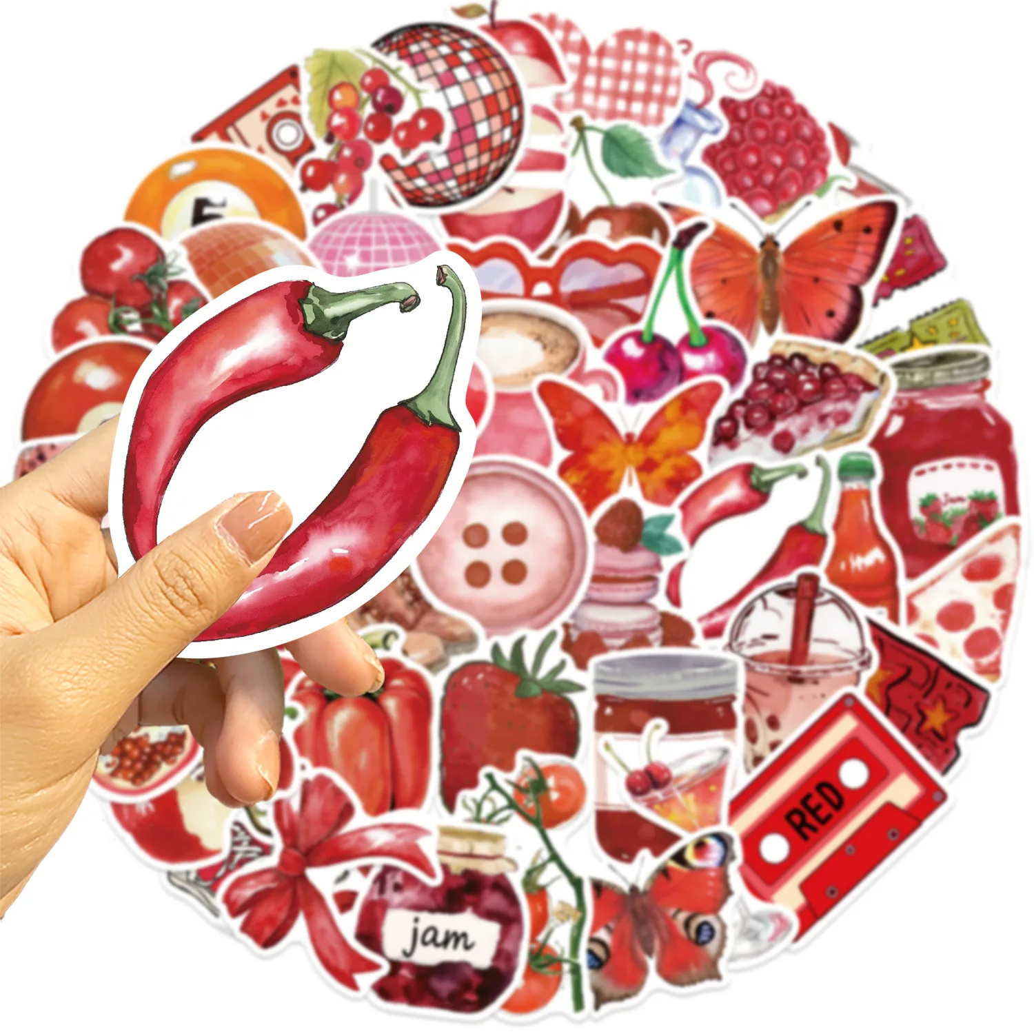 50 قطعة سلسلة الكرز الأحمر ملصقات الكتابة على الجدران الديكور DIY بها بنفسك الهاتف المحمول زجاجة ماء ملصقات مقاومة للماء #2