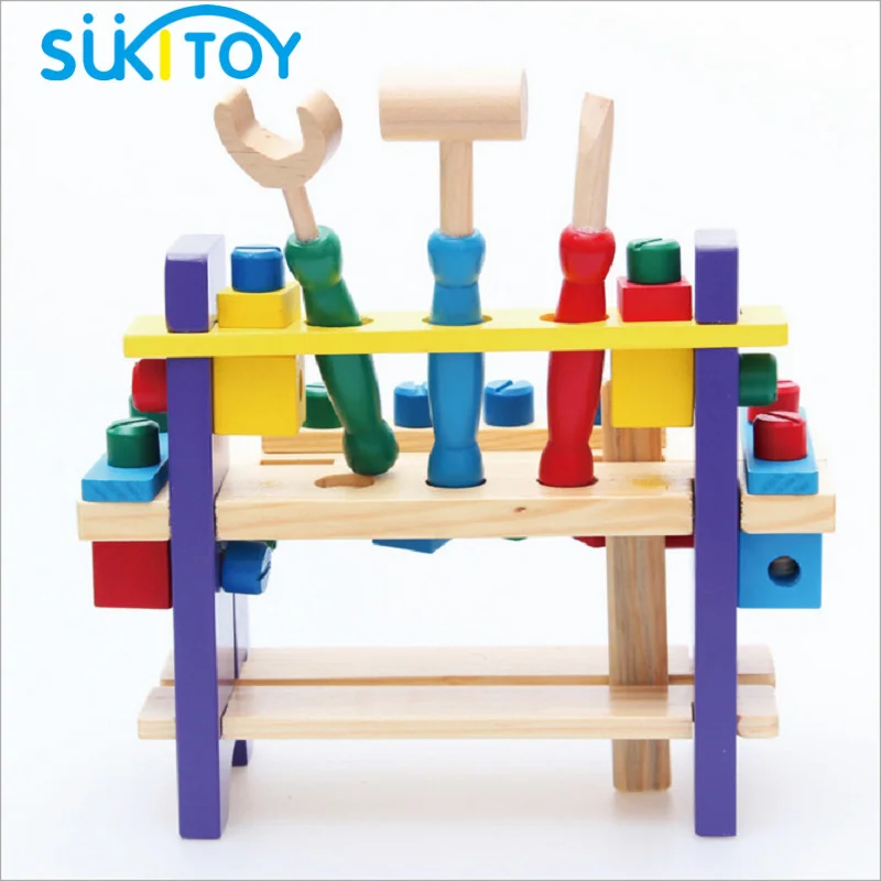 SUKIToy Wooden Toy Kid's Soft  Assembling Blocks Set Tooling Pretend Play classic toys gift For boys early educational toy