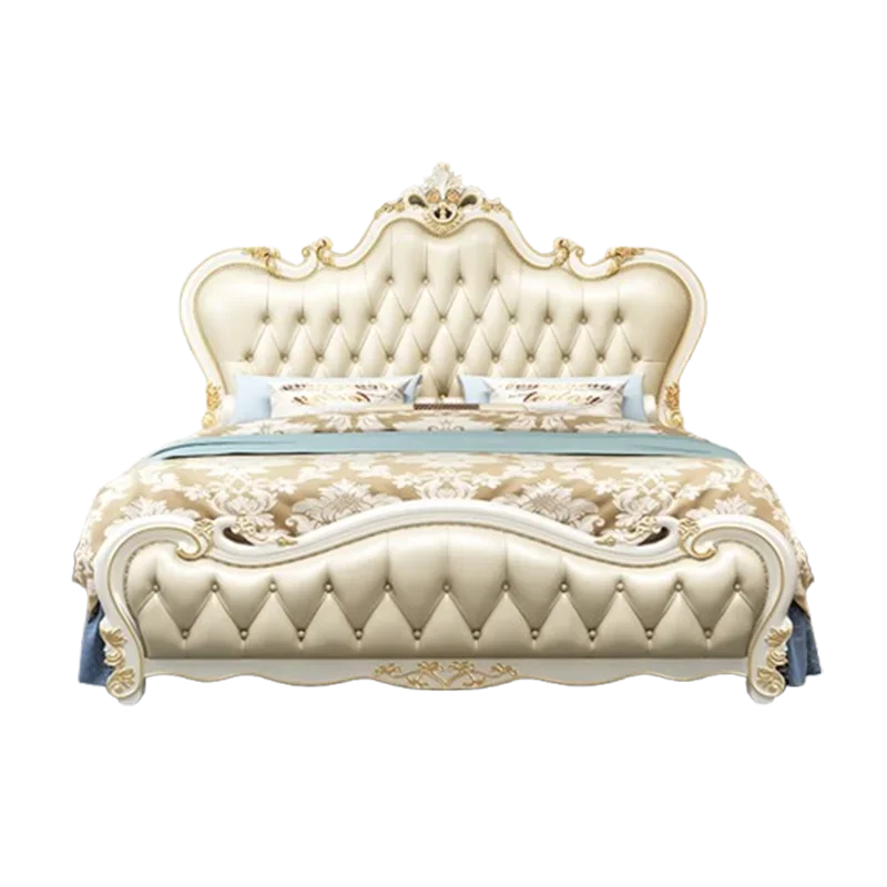 Carved Drawers Double Bed Simple Gold European Girls Storage Luxury Beds Bedroom 180X200 Cm Modern Cama Casal Furniture