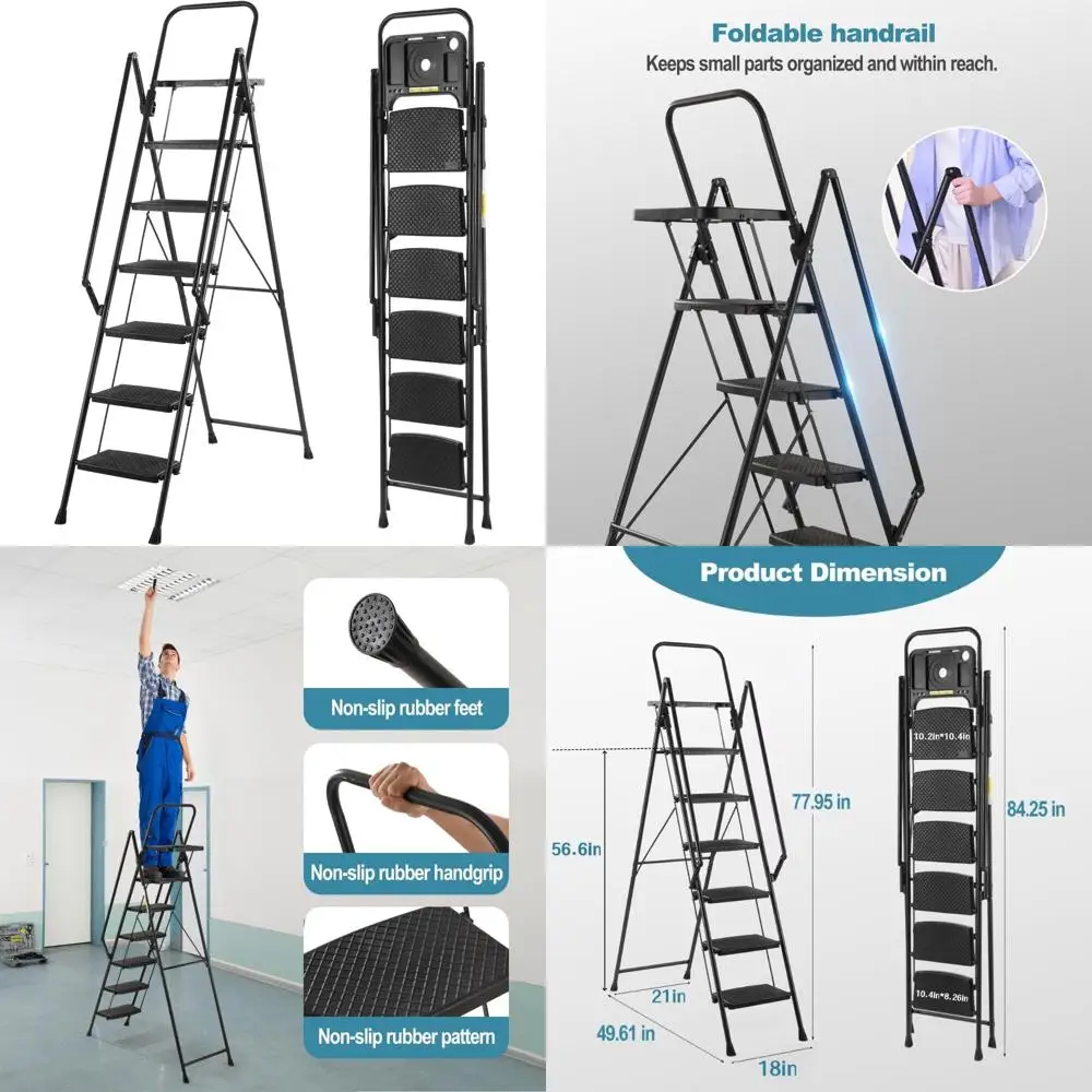 Robusta scala a 6 gradini in acciaio con piattaforma per attrezzi e corrimano per la pittura domestica e le attività all'aperto