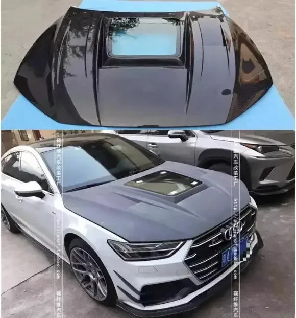 New！ For Audi A7 S7 RS7 C8 2020 2021 2022 2023 Real Carbon Fiber Bonnet Front Engine Transparent Hood Vent Cover