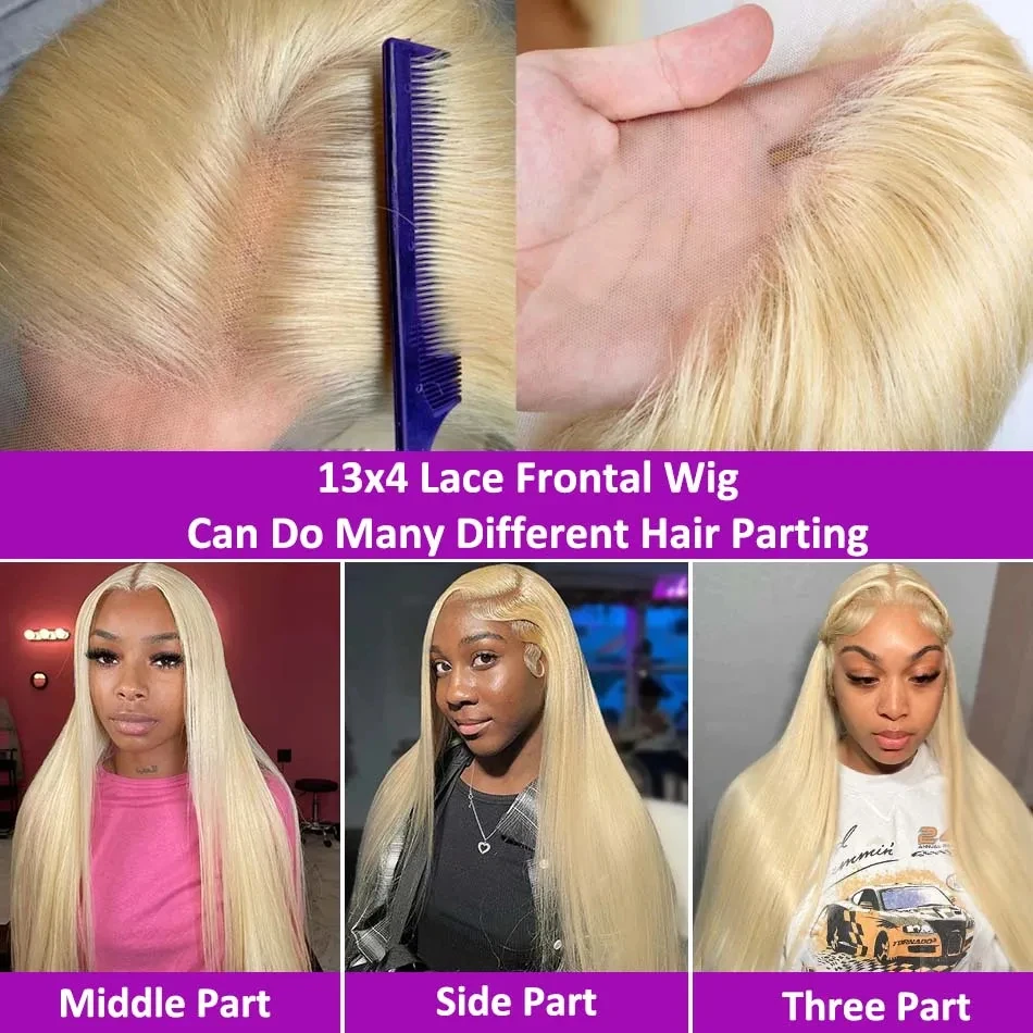 Loira do laço frontal peruca de cabelo humano para mulheres, pré-arrancadas, perucas baratas, osso reto, 13x6, 200 densidade, 40 