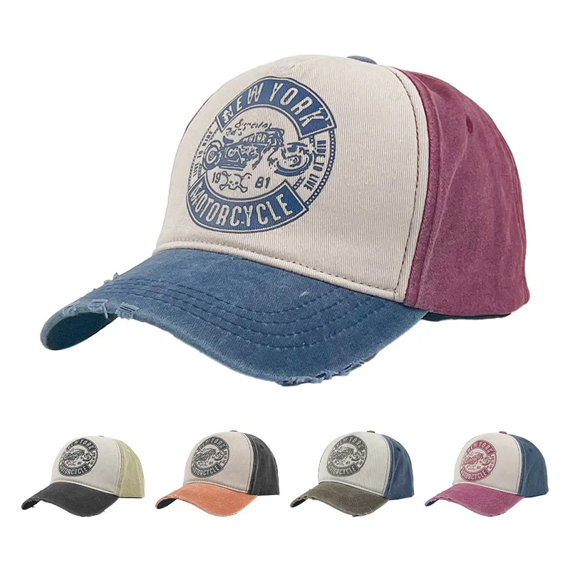 Color splicing baseball cap Newyork Motorcycle printing Men's cap Fashion trend sun hat women