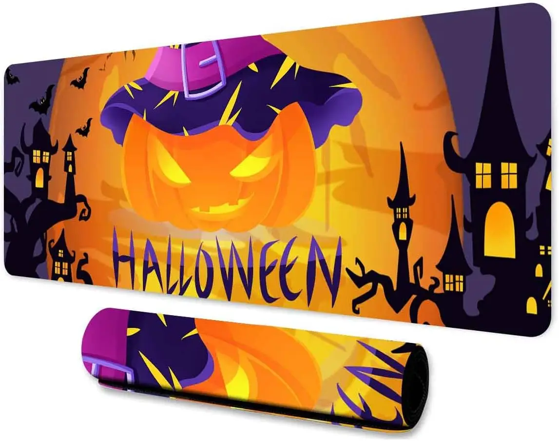 

Halloween Large Mouse Pad 31.5x11.8 Inch Dream Cartoon Pumpkin Head Castle Pattern Game Mouse Pad with Stitched Edge for Work