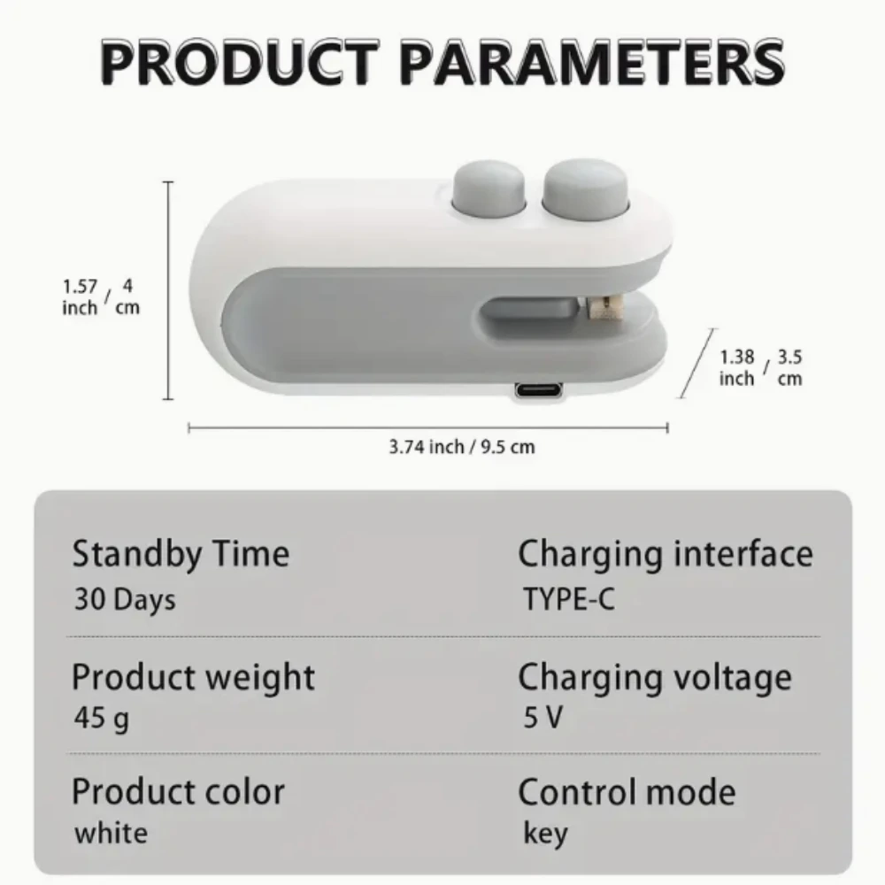 

Portable USB Mini Sealer 300mAh - 2-in-1 Heat Seal & Cut for Snack Bags, 16W Lithium Battery, Compact Food Saver, Long-Lasting F