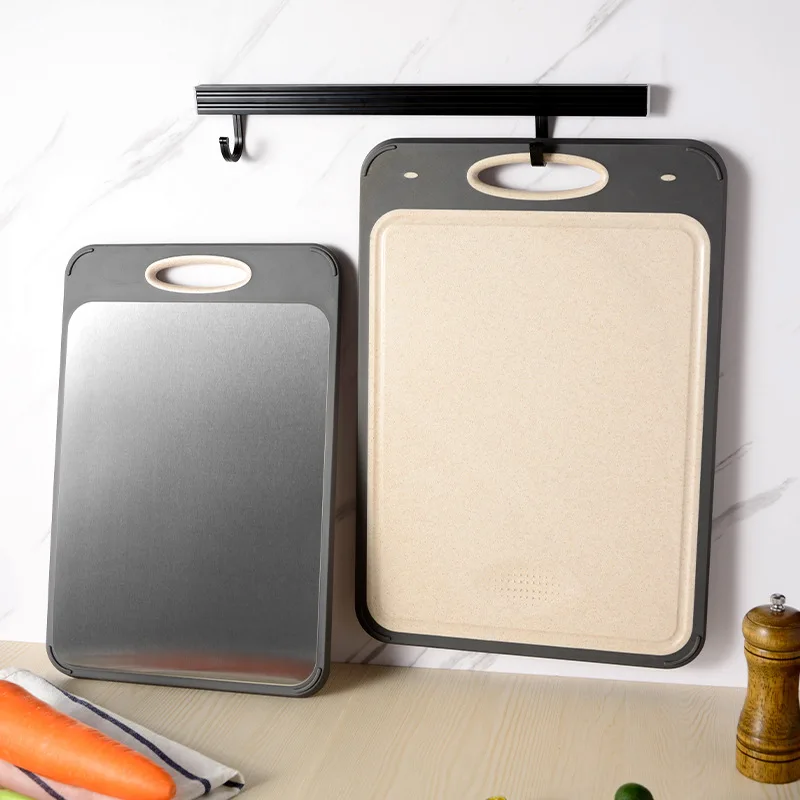 Stainless Steel Chopping Board for Kitchen Double Sided Cutting Board Scratch Resistant Anti-Slip Silicone Edges