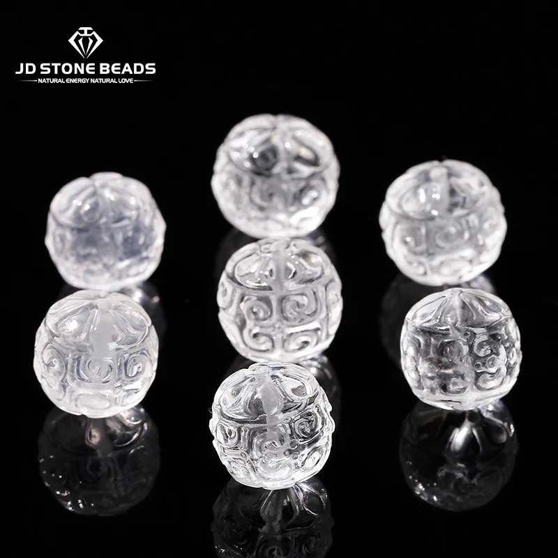 1 Pc Natural Rock Quartz Carved Patterned Round Beads With Hole Pendant For Jewelry Making Diy Bracelet Necklace Accessory