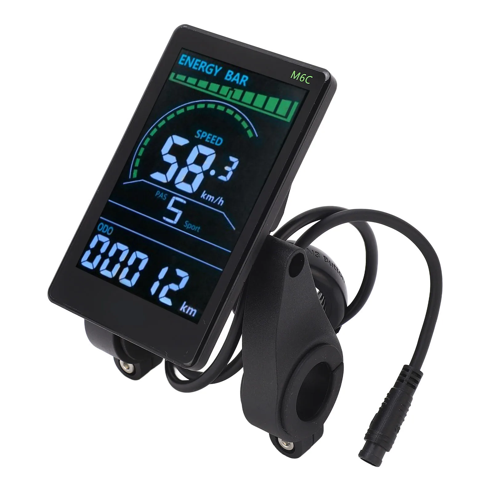 

M6C Electric Bike LCD Display Meter Control Panel with 6 Pin Waterproof Cable Headlight Connector for 24V 36V 48V 60V