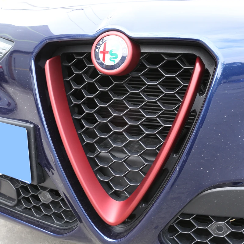 Carbon Fiber Style For Alfa Romeo Stelvio 2017-2020 Accessories Car Front Grilles V Frame Decoration Trim Sticker Logo Cover